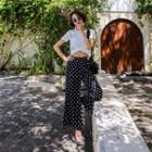 Set: Draped Cropped Top + Band-waist Dotted Pants