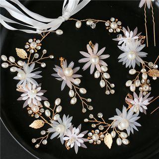 Wedding Rhinestone Faux Pearl Branches Headpiece / Hair Stick / Earring / Set