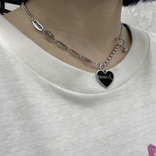 Heart Pendant Stainless Steel Necklace Necklace - Love Heart - Black - One Size
