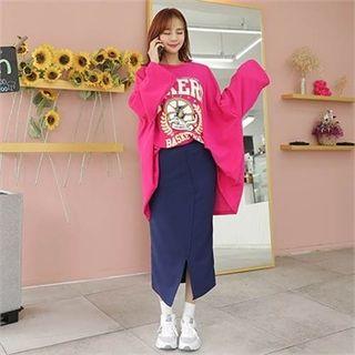 Band-waist Cutout-front Long Skirt