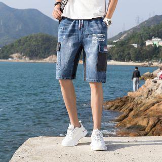 Lettering Denim Cargo Shorts