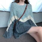 Cable-knit Color Block Boxy Sweater