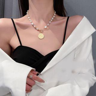 Disc Freshwater Pearl Necklace Gold - One Size