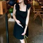Sleeveless Ribbon Mini A-line Dress Black - One Size