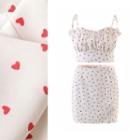 Set: Heart Print Crop Camisole + Pencil Skirt