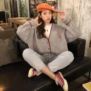 Printed V-neck Cardigan Gray - One Size