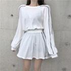 Color-block Long-sleeve Dress White - One Size