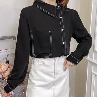 Contrast Stitch Asymmetric Blouse