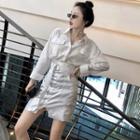 Pocket Long-sleeve Shirt / High-waist A-line Skirt