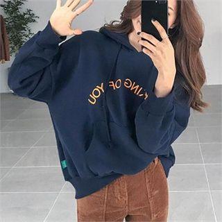 Drop-shoulder Letter Embroidered Hoodie