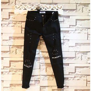 Slim-fit Studded Washed Jeans