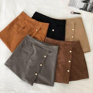 Asymmetric Faux Suede High-waist Skort
