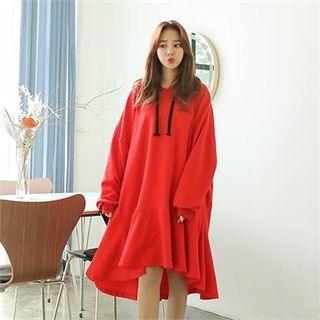 Ruffle-hem Oversized Hoodie Dress