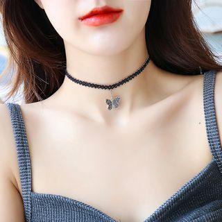 Alloy Butterfly Pendant Choker 1 Pc - Alloy Butterfly Pendant Choker - One Size