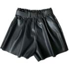Faux Leather Buckled Wide-leg Shorts