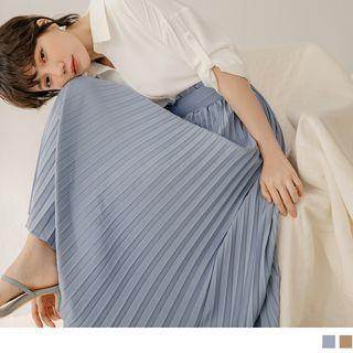 Mid-rise Pleated Midi A-line Skirt