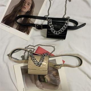 Croc Grain Faux Leather Chain Pouch Belt