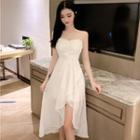 Asymmetric Strapless Floral Applique A-line Dress