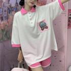 Short-sleeve Collar Bow Embroidered T-shirt / Shorts