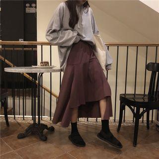 Oversize Hoodie / Irregular Hem Midi A-line Skirt