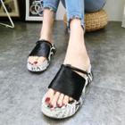 Platform Letter Print Slide Sandals