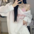 Set: Long-sleeve Lettering T-shirt + Halter Cropped Camisole Top