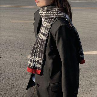 Plaid Scarf Black & White & Red - One Size