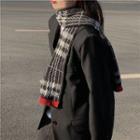 Plaid Scarf Black & White & Red - One Size