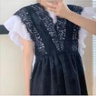 Ruffle Sleeveless Blouse / Lace Midi Jumper Dress