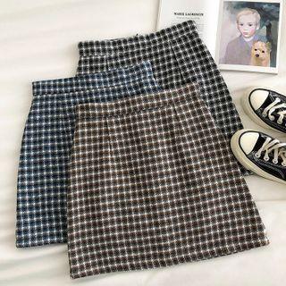 Color-block Plaid High-waist A-line Mini Skirt