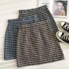 Color-block Plaid High-waist A-line Mini Skirt