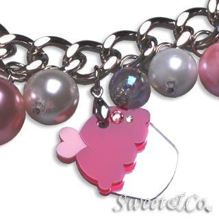 Mini Silver Fuchsia Cupcake Swarovski Crystal Charm Bracelet Silver - One Size