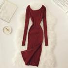 Long-sleeve Zip-side Sheath Knit Dress