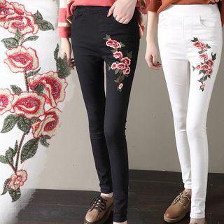 Floral Embroidered Skinny Pants