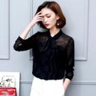 Bow Accent Lace Panel Blouse