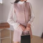 Set: Faux-pearl Button Vest + A-line Miniskirt