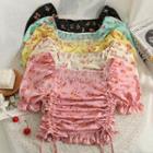 Drawstring-side Floral Crop Top In 5 Colors