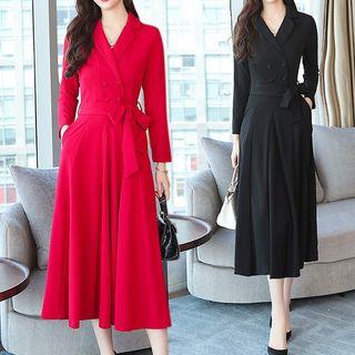 V-neck Long Sleeve A-line Wrapped Dress
