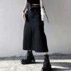 High-waist Side Pocket Slit-front Midi Skirt