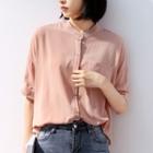Short-sleeve Stand Collar Shirt Pink - One Size