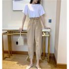 Plain Short-sleeve T-shirt / Drawstring Cropped Harem Pants