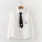 Cartoon Rabbit Embroidered Shirt With Necktie