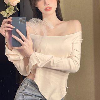 Off-shoulder Long-sleeve Asymmetrical Top