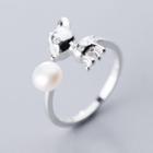 925 Sterling Silver Faux Pearl End Deer Open Ring As Shown In Figure - One Size