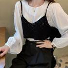Long-sleeve Blouse / Crochet Cropped Camisole Top