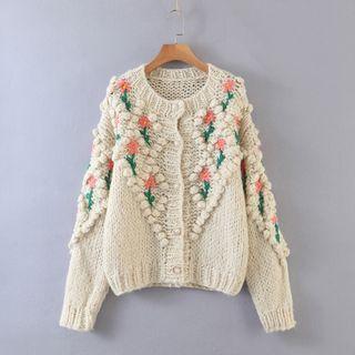 Floral Cardigan Floral - Beige - One Size