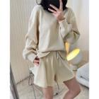 Drawstring-waist Plain Wide-leg Sweatshorts