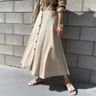 Belted Buttoned Maxi Flare Skirt
