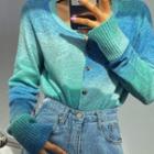 Round-neck Gradation Wool Blend Cardigan
