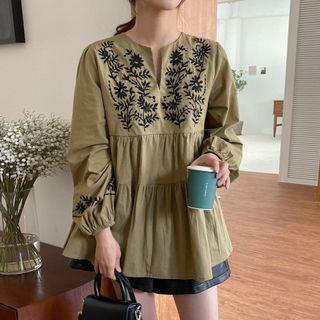 Floral Embroidered Tiered Blouse
